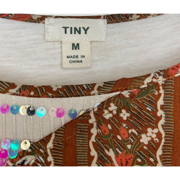 Anthropologie TINY Beige Sammi Sequin Floral Dolman Sleeve Boho Top/Blouse Med - Picture 9 of 10